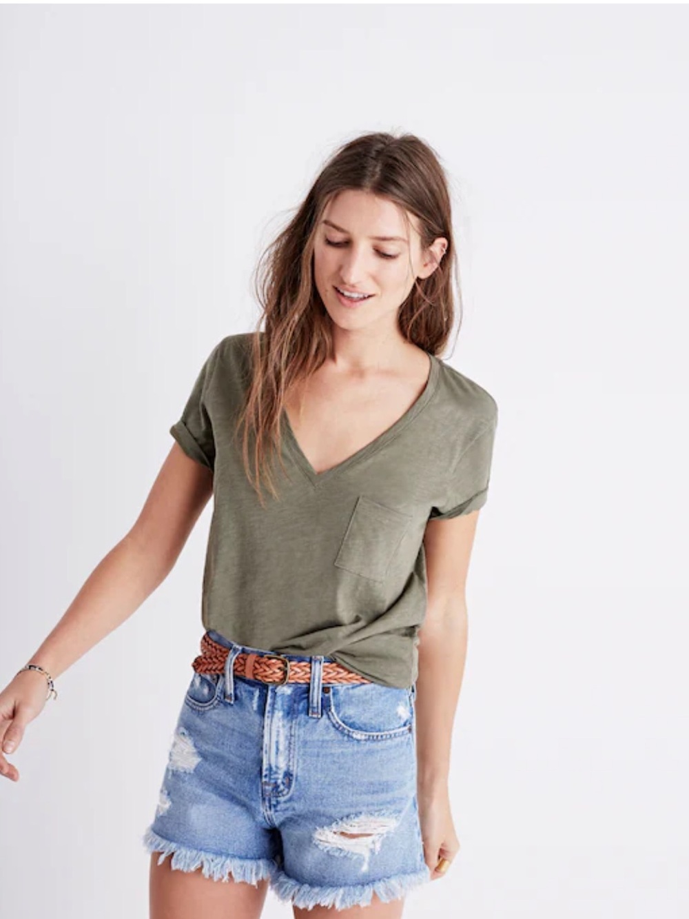 Madewell Olive Green V-Neck Pocket Tee